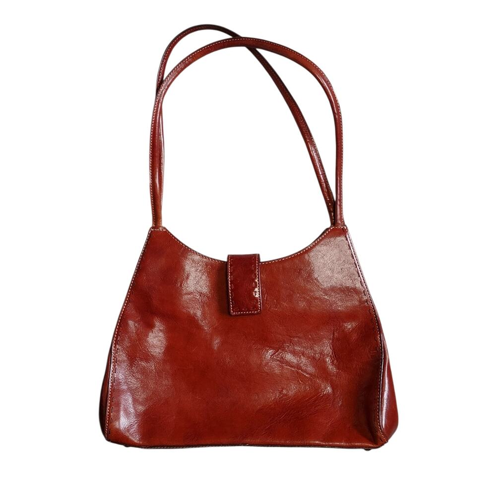 Vintage Fossil Cognac Brown Leather Hobo Structured Shoulder Bag Purse Timeless